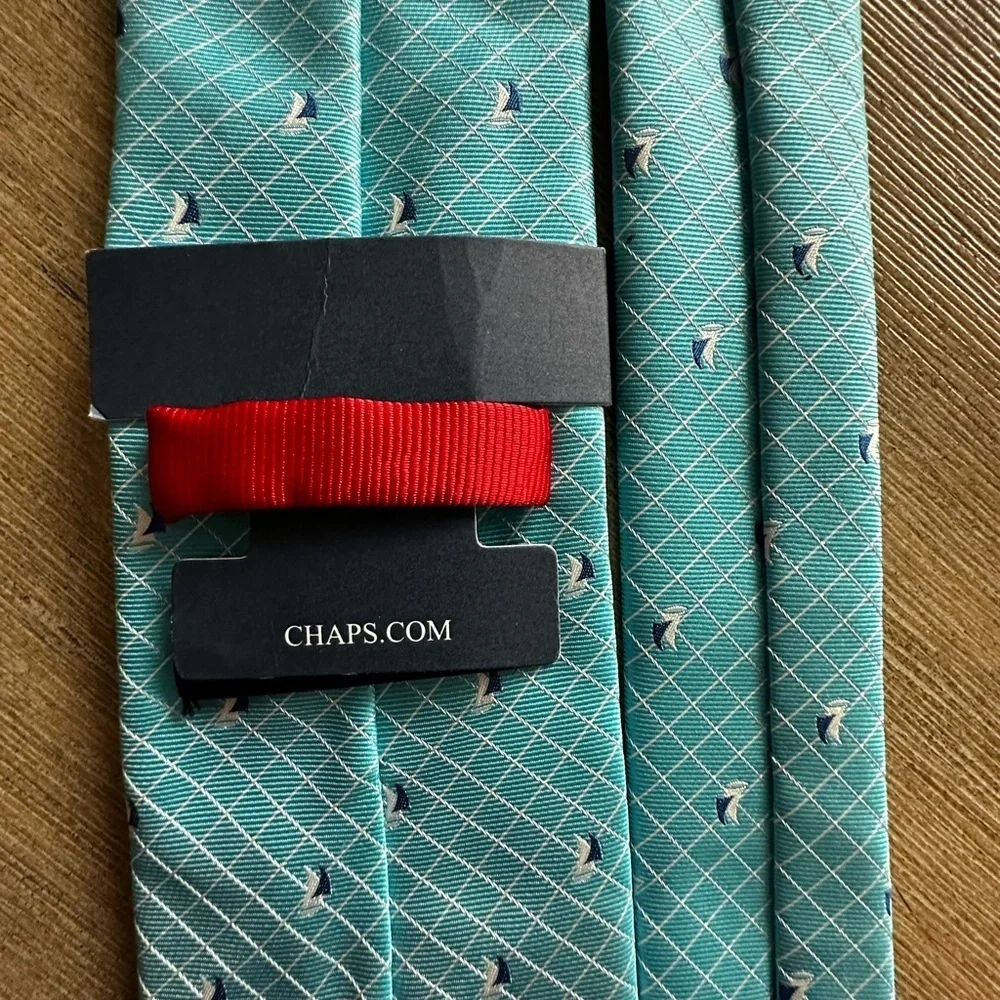 Chaps Turquoise white navy sailboat Patterned Men's Tie